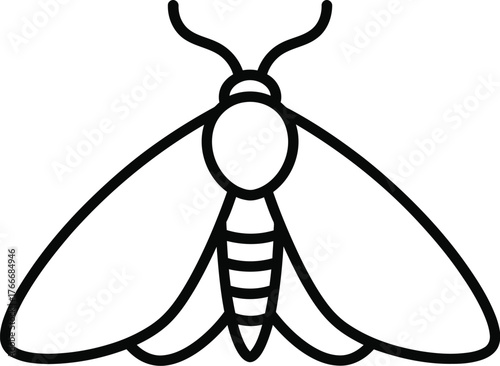 Simple outline drawing of a moth with open wings