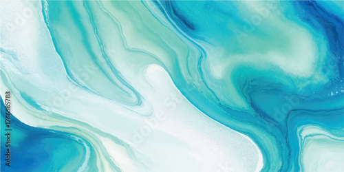 Abstract fluid art background with blue turquoise and white marble texture with acrylic paints perfect for modern design