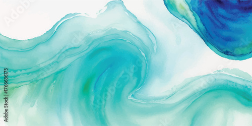 Abstract watercolor background with flowing turquoise and blue hues creating a calming and fluid texture perfect for artistic designs and creative projects