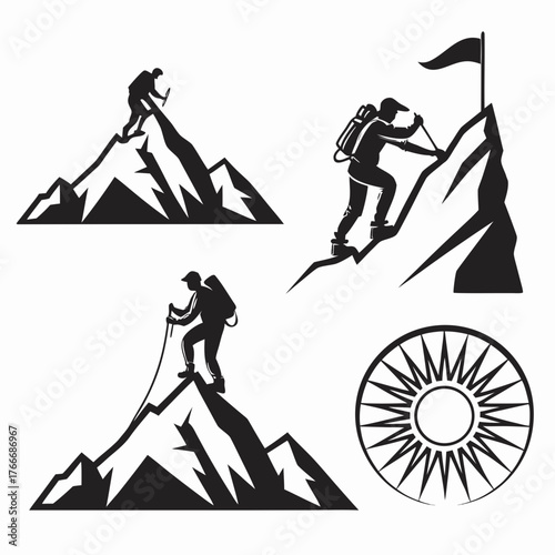Vector art of mountain climbing vector set, adventure and exploration