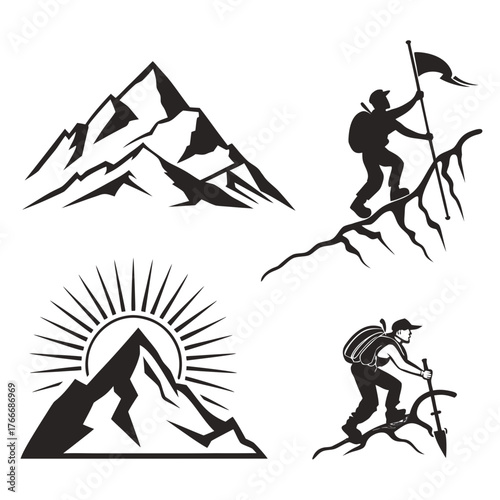 Vector art of mountain climbing vector set, adventure and exploration