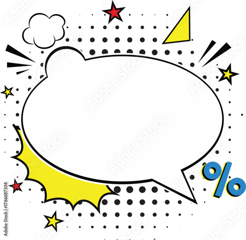 Pop Art Comic Speech Bubble with Halftone and Percentage Sign
