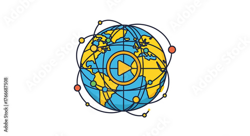 Global video streaming icon with a play button on a globe representing worldwide media