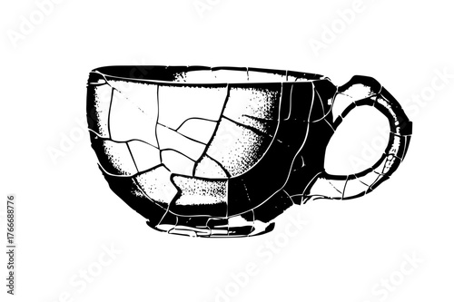Broken teacup illustrates fragility in domestic setting