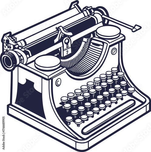 Vintage typewriter machine object symbol retro technology classic writing instrument isolated on transparent background