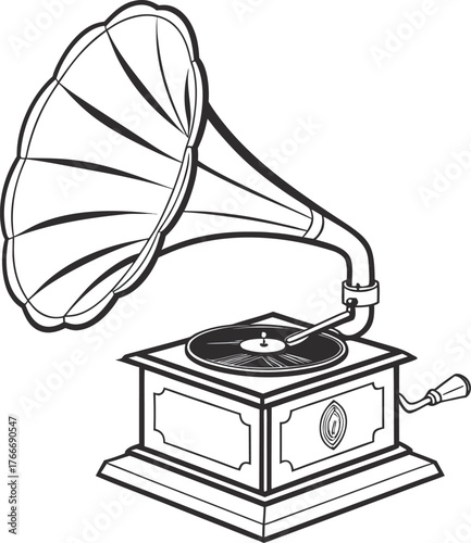 Vintage gramophone old fashioned music player antique record player retro entertainment isolated on transparent background