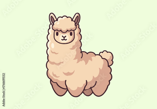 Adorable fluffy llama cartoon character illustration.