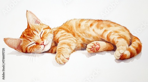 A cute orange tabby cat peacefully sleeping on its side with a content expression.