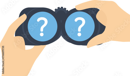 question mark on binoculars for business problem solving concept


