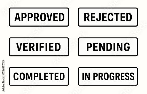 Status labels: approved, rejected, verified, pending, completed, in progress