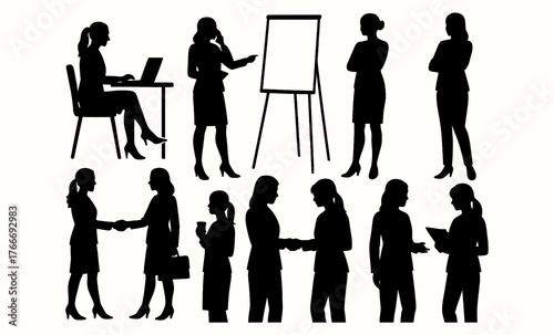 Silhouettes of professional women in business settings