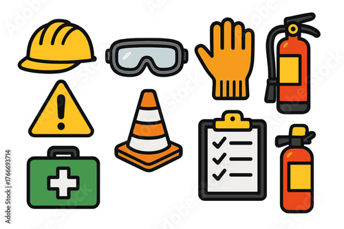 Essential personal protective equipment and workplace safety icons collection