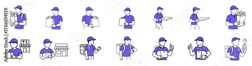 Collection of Delivery Man Icons for E-commerce and Food Services