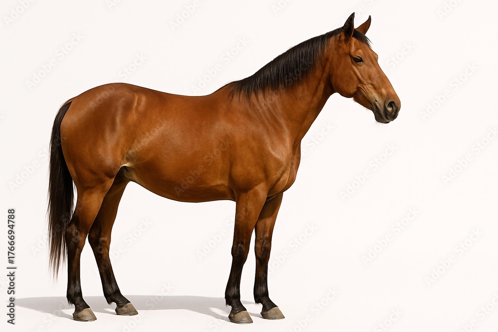 Fototapeta premium Majestic Brown Horse Standing Gracefully on White Background