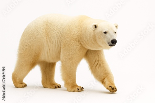 Majestic Polar Bear Walking on White Background - Wildlife Photography