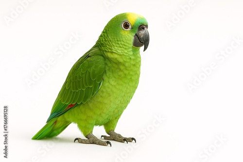 Vibrant Green Parrot with Yellow Head on White Background - Wildlife Photography