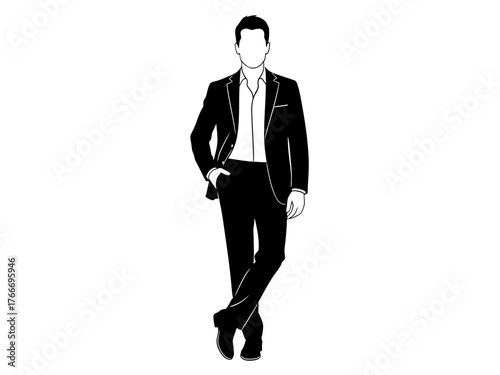 Sophisticated Silhouette A Stylish Man in a Suit, Classic Pose, Ideal for Business Design