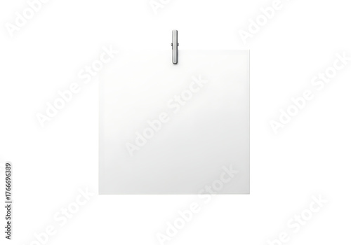 Blank white paper hanging from a silver hook for your creative ideas and notes isolated on transparent background