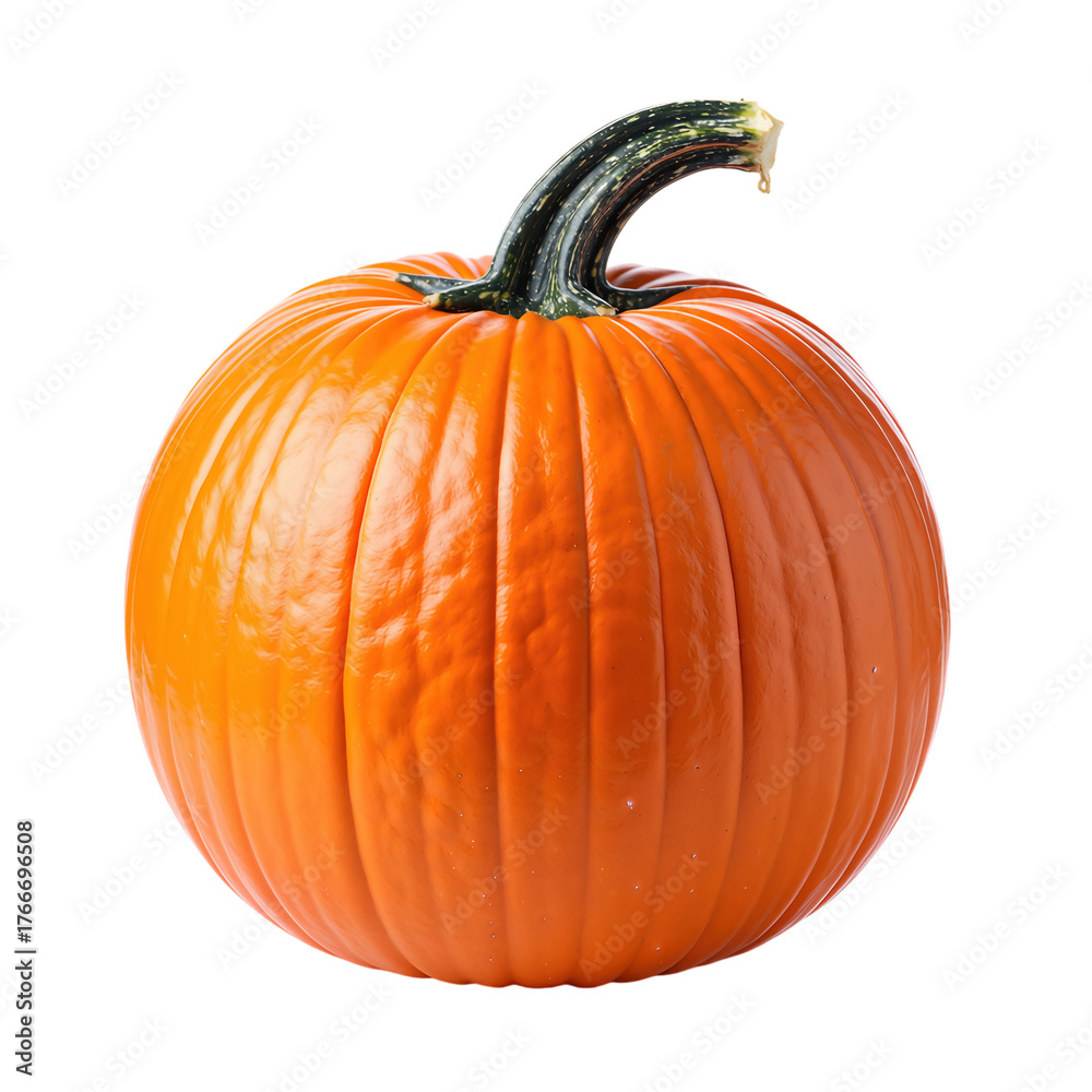 Obraz premium Vibrant orange pumpkin with curved green stem isolated