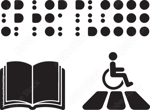Braille Alphabet Disability Inclusion Accessibility Road Ramp Icons Black Background