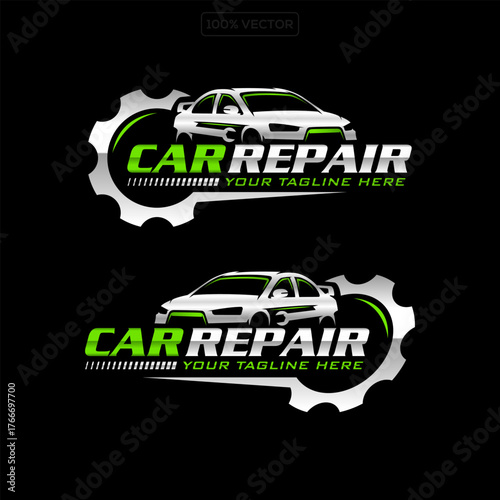  ​​car service logo design, modern sports car repair shop symbol vector illustration