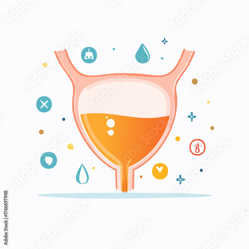 Human bladder illustration showing urine and surrounding elements.
