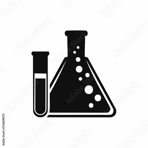 Laboratory equipment illustration featuring a test tube and flask.