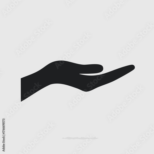 Silhouette of a hand offering or receiving something, simple design.