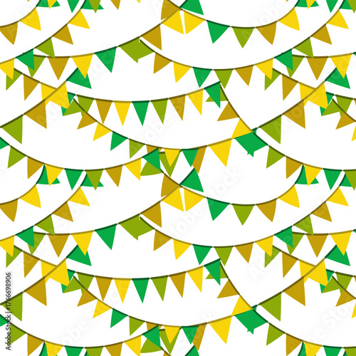 Transparent background with garlands of multi-colored flags.Vector seamless pattern with garlands of multicolored flags on a transparent background.