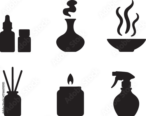 Aromatherapy Icons Serenity Spa Essential Oils Diffuser Candle Spray Relaxation Wellbeing