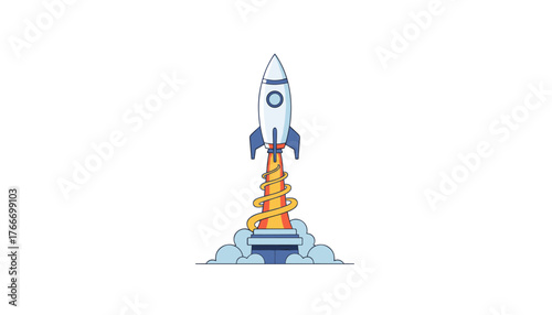 A vibrant and dynamic illustration captures the exhilarating moment of a rocket launch, with fiery exhaust and swirling smoke propelling the spacecraft upwards into the vast expanse of space