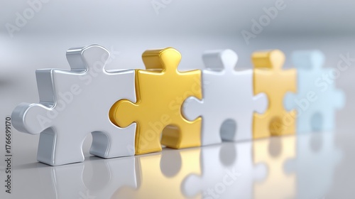 Stylish and Modern Puzzle Pieces in Varying Shades Representing Problem Solving, Teamwork, and Collaboration in a Creative Business Environment