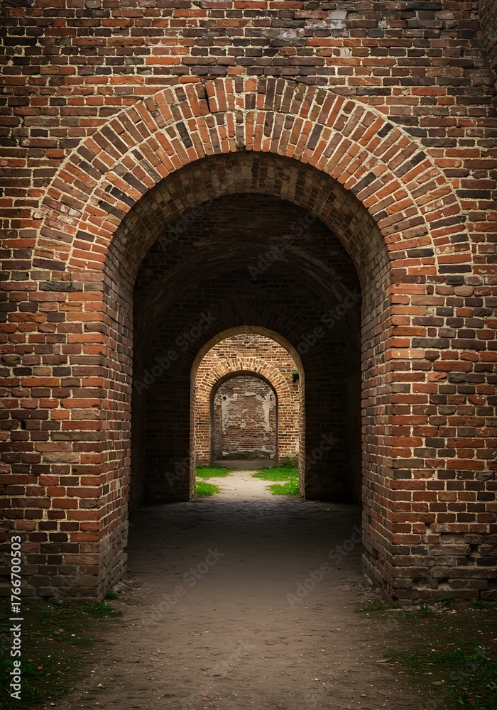Fototapeta premium Brick Arches Tunnel - A Journey Through Time and Architecture.
