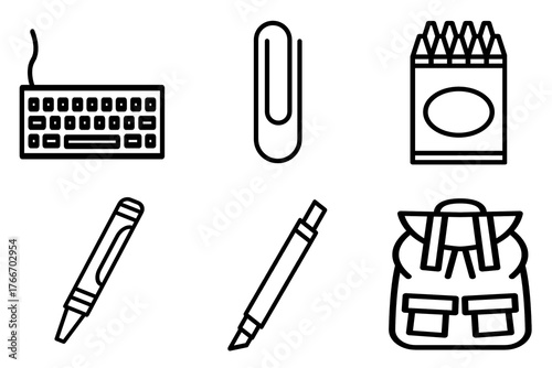 School Supplies and Stationery Line Icons