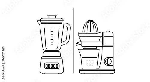 Blender and juicer illustrations for culinary preparation and home kitchen appliances concept