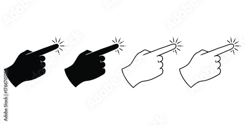 Hands pointing and touching with black and white outline for user interface design