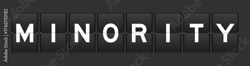 Black color analog flip board with word miority on gray background
