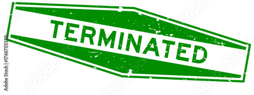 Grunge green terminated word hexagon rubber seal stamp on white background
