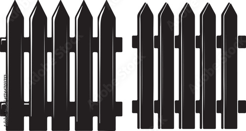 Black Silhouette Picket Fence Sections wooden