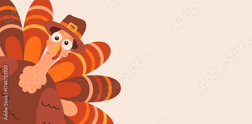 Thanksgiving background with turkey and big copy space. Autumn celebration, vector illustration for cards, flyers, posters, invitations, web banners, sale