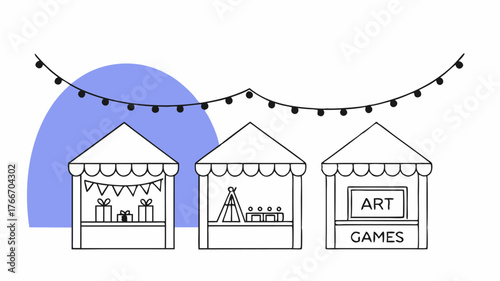 Cultural Exchange Booths A festive neighborhood fair with colorful booths where each booth represents a different culture offering games art and traditional attire for others to