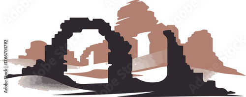 Dramatic Landscape Arch, Desert Rock Formation Silhouette against Transparent Background