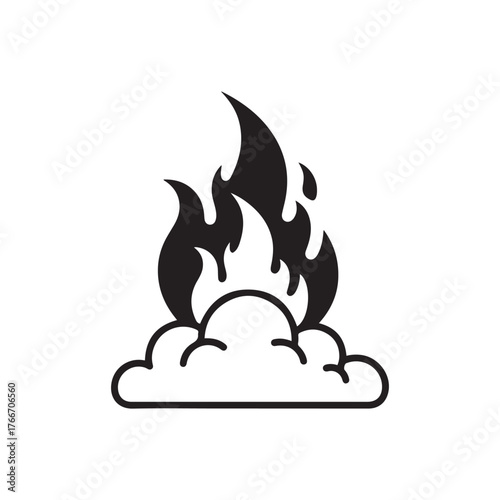 Vector art of stylized black icon of fire and smoke