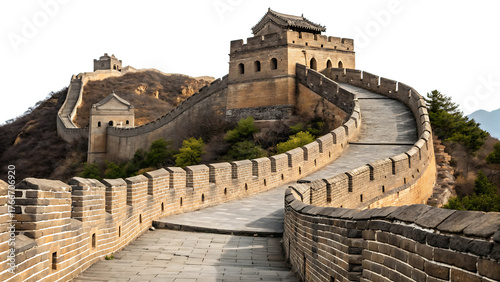 Majestic Great Wall of China section cut out isolated on PNG. AI GENERATED.
