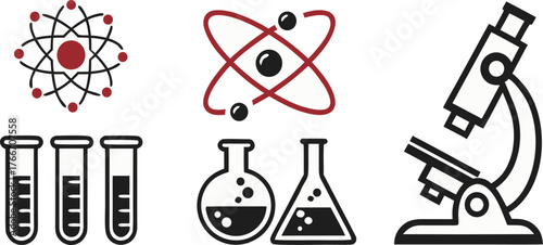Chemistry laboratory science icon set with beakers flasks and test tubes