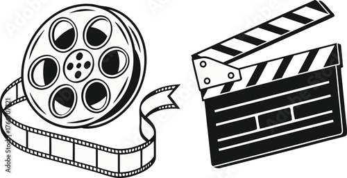 Movie Film Reel Illustration with 3D Cinematic Icons