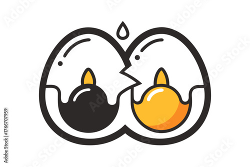 Egg Cracking Icon Showing Two Egg Halves Apart for Cooking  