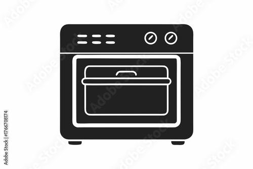 Small oven front view glowing tray baked food icon