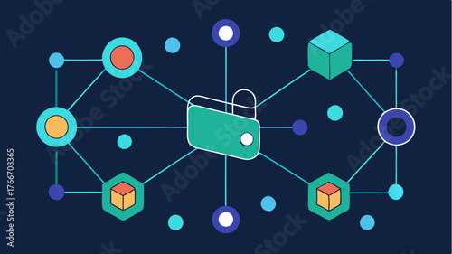 A futuristic blockchain network visualization showing interconnected nodes and chains with a wallet icon at the center highlighting its role.