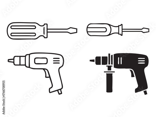Screwdriver, power drill line icon, outline and filled vector sign, linear and full pictogram isolated on white. Symbol, logo illustration